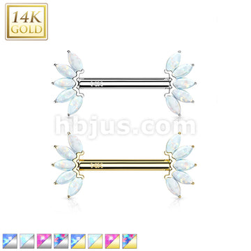 14KT  Gold 14K Gold Threadless Nipple Barbells with 5-Marquise Opa Set... - Image 2