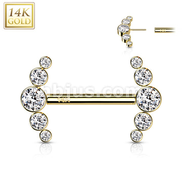 14KT  Gold 14K Gold Threadless Nipple Barbells with 5-Round CZ Bezel... - Image 4