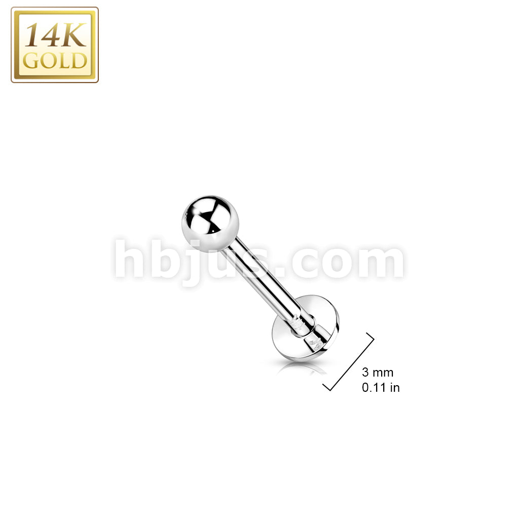 14K Gold Threadless Push-in Labret, Flat Back Studs With Ball Top for Cartilage, Monroe and More - Image 5