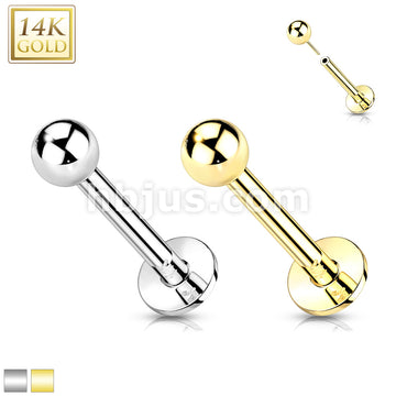 14K Gold Threadless Push-in Labret, Flat Back Studs With Ball Top for Cartilage, Monroe and More - Image 2