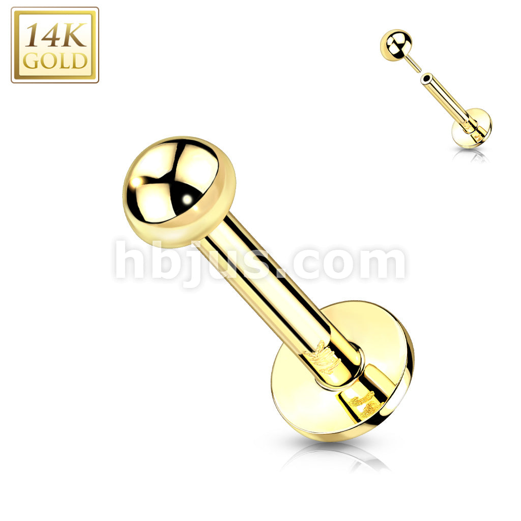 14K Gold Threadless Push-In Labret With Dome Top - Image 4