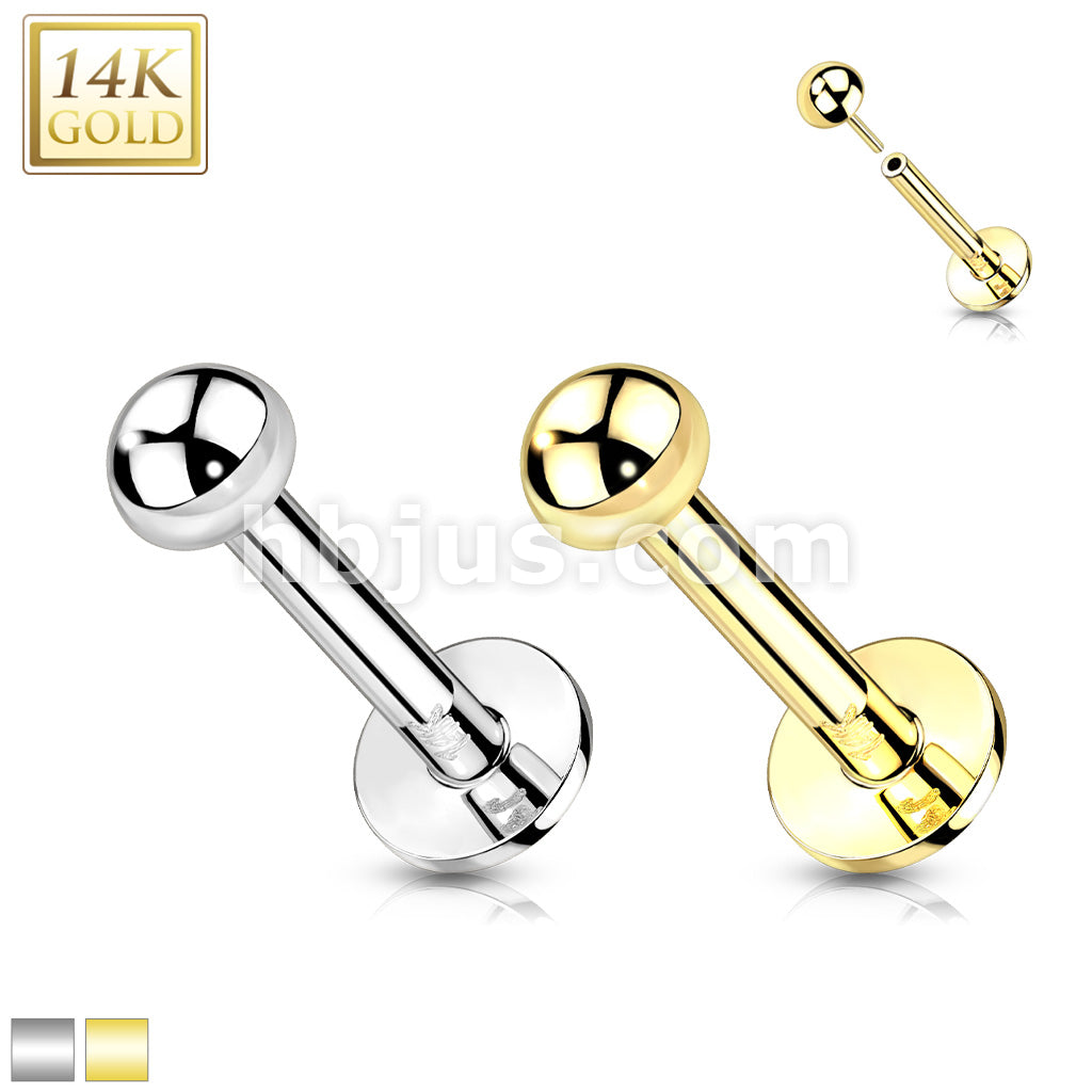 14KT  Gold 14K Gold Threadless Push-In Labret With Dome Top - Image 2