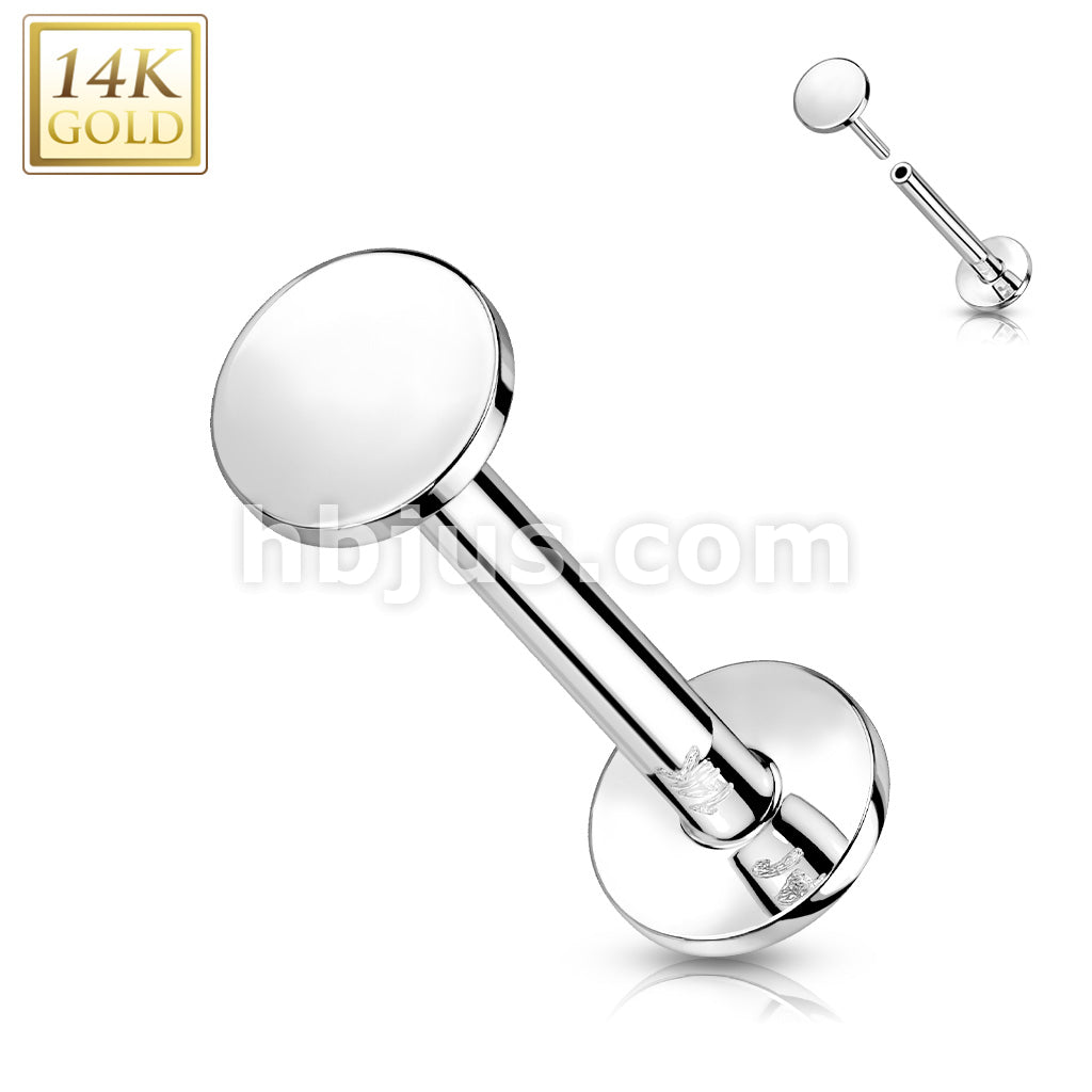 14K Gold Threadless Push-In Labret With Flat Round Top - Image 3