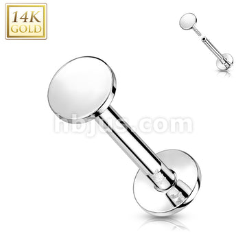 14KT  Gold 14K Gold Threadless Push-In Labret With Flat Round Top - Image 3