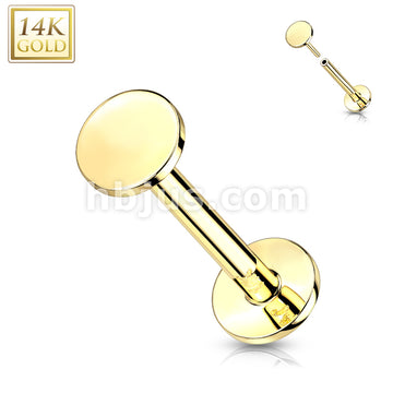 14K Gold Threadless Push-In Labret With Flat Round Top - Image 4