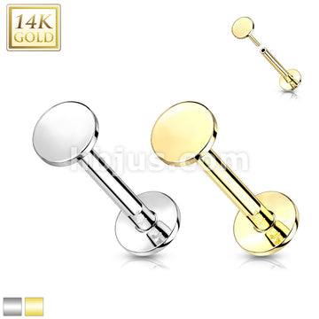 14K Gold Threadless Push-In Labret With Flat Round Top - Image 2