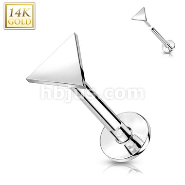 14KT  Gold 14K Gold Threadless Push-In Labret With Flat Triangle Top - Image 3