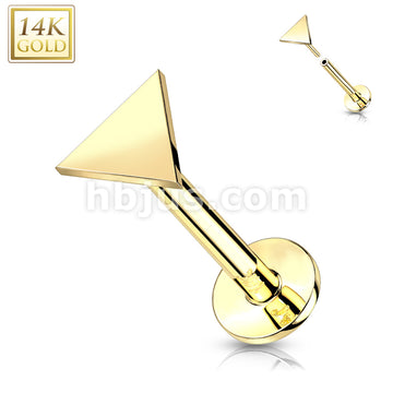 14KT  Gold 14K Gold Threadless Push-In Labret With Flat Triangle Top - Image 4