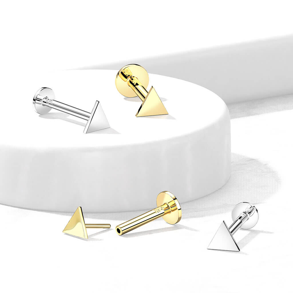 14KT Gold 14K Gold Threadless Push-In Labret With Flat Triangle Top