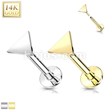 14K Gold Threadless Push-In Labret With Flat Triangle Top - Image 2