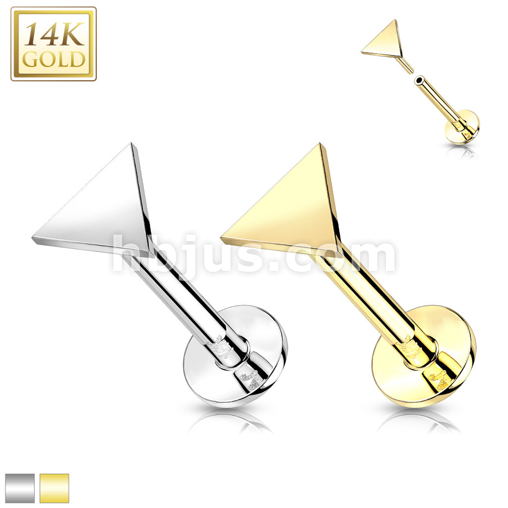 14KT  Gold 14K Gold Threadless Push-In Labret With Flat Triangle Top - Image 2