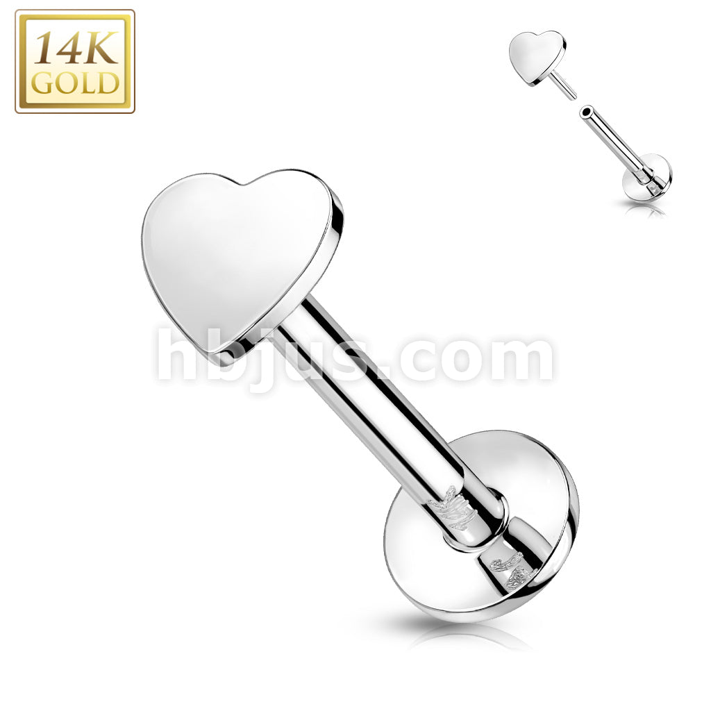 14KT  Gold 14K Gold Threadless Push-In Labret With Flat Heart Top - Image 3