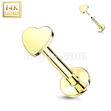 14K Gold Threadless Push-In Labret With Flat Heart Top - Image 4