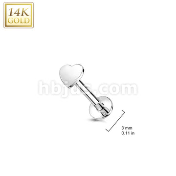 14KT  Gold 14K Gold Threadless Push-In Labret With Flat Heart Top - Image 5