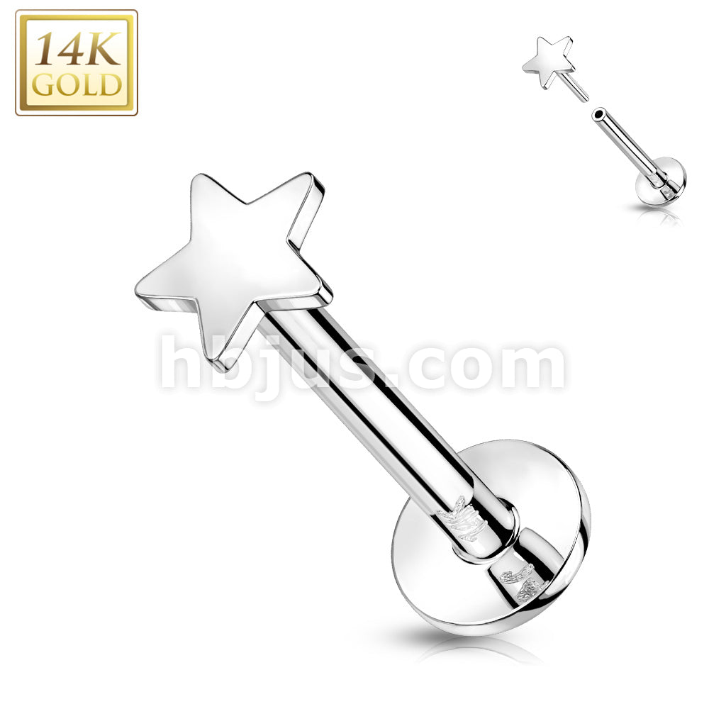 14KT  Gold 14K Gold Threadless Push-In Labret With Flat Star Top - Image 3