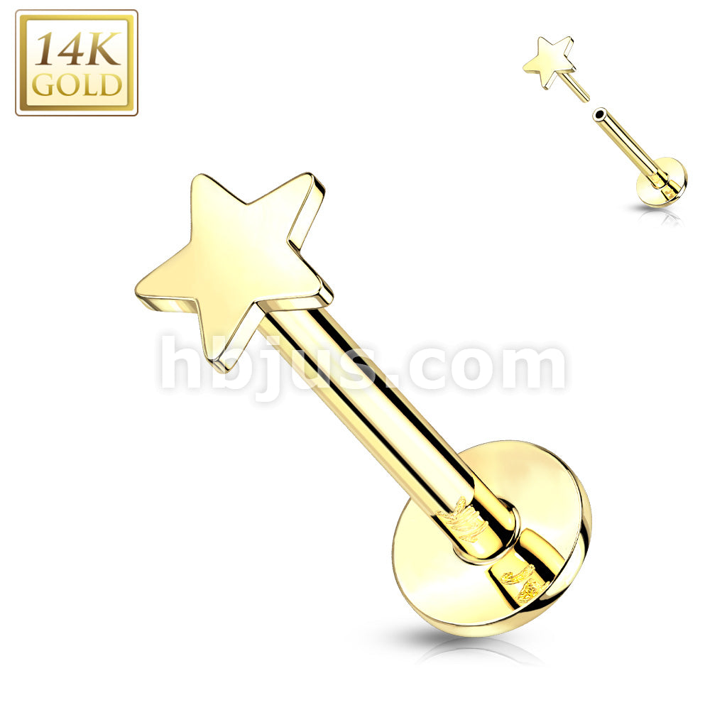 14K Gold Threadless Push-In Labret With Flat Star Top - Image 4
