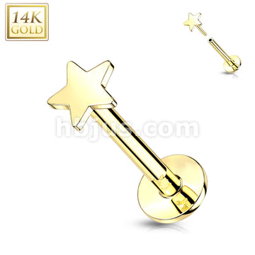 14KT  Gold 14K Gold Threadless Push-In Labret With Flat Star Top - Image 4