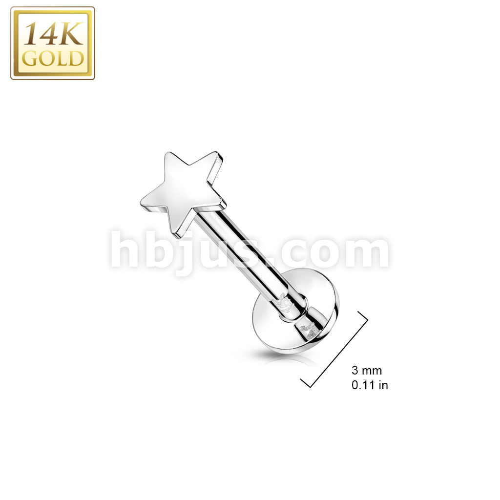 14K Gold Threadless Push-In Labret With Flat Star Top - Image 5