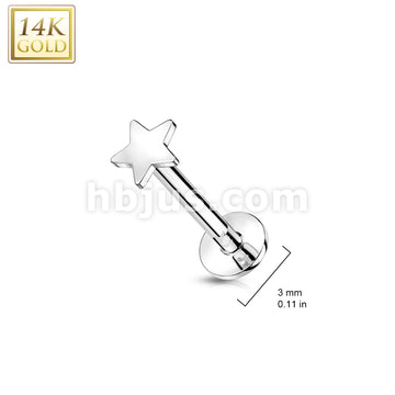 14KT  Gold 14K Gold Threadless Push-In Labret With Flat Star Top - Image 5