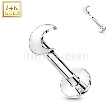 14KT  Gold 14K Gold Threadless Push-In Labret With Flat Crescent Moon Top - Image 3