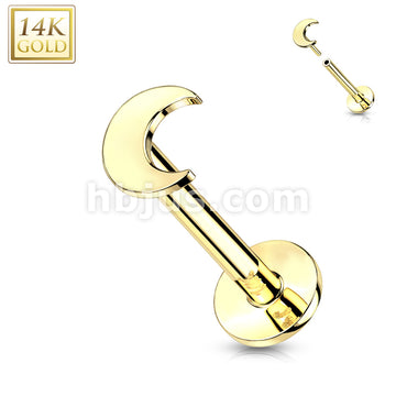 14KT  Gold 14K Gold Threadless Push-In Labret With Flat Crescent Moon Top - Image 4