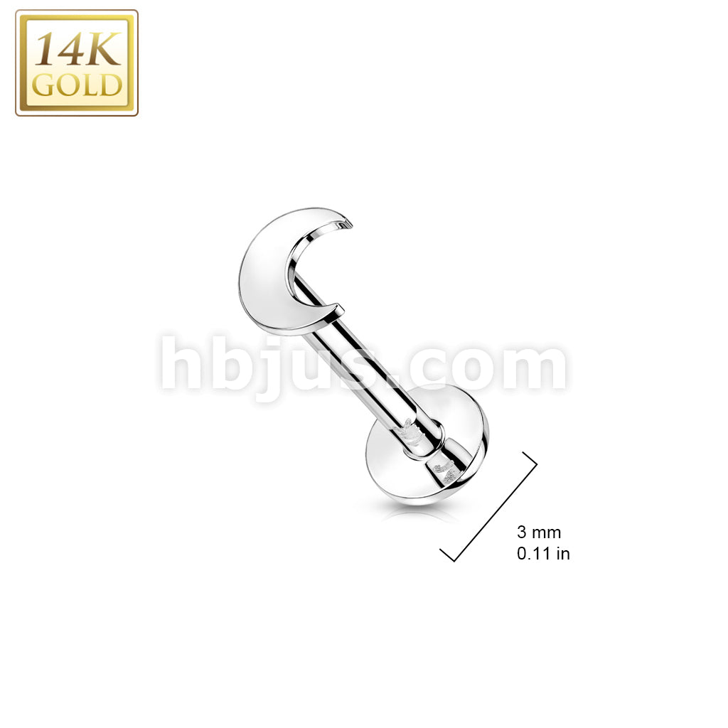 14K Gold Threadless Push-In Labret With Flat Crescent Moon Top - Image 5