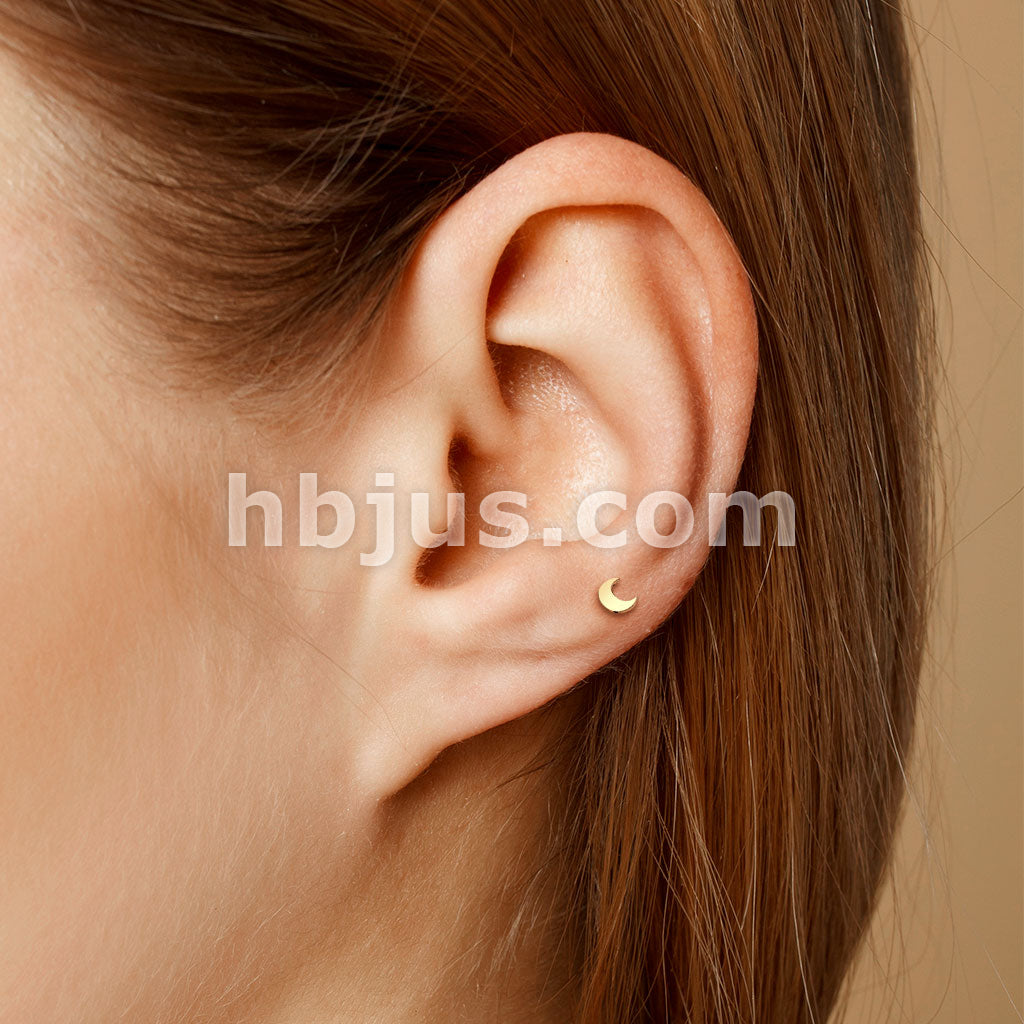 14KT  Gold 14K Gold Threadless Push-In Labret With Flat Crescent Moon Top - Image 6
