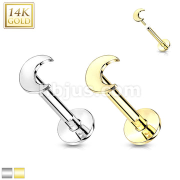 14KT  Gold 14K Gold Threadless Push-In Labret With Flat Crescent Moon Top - Image 2