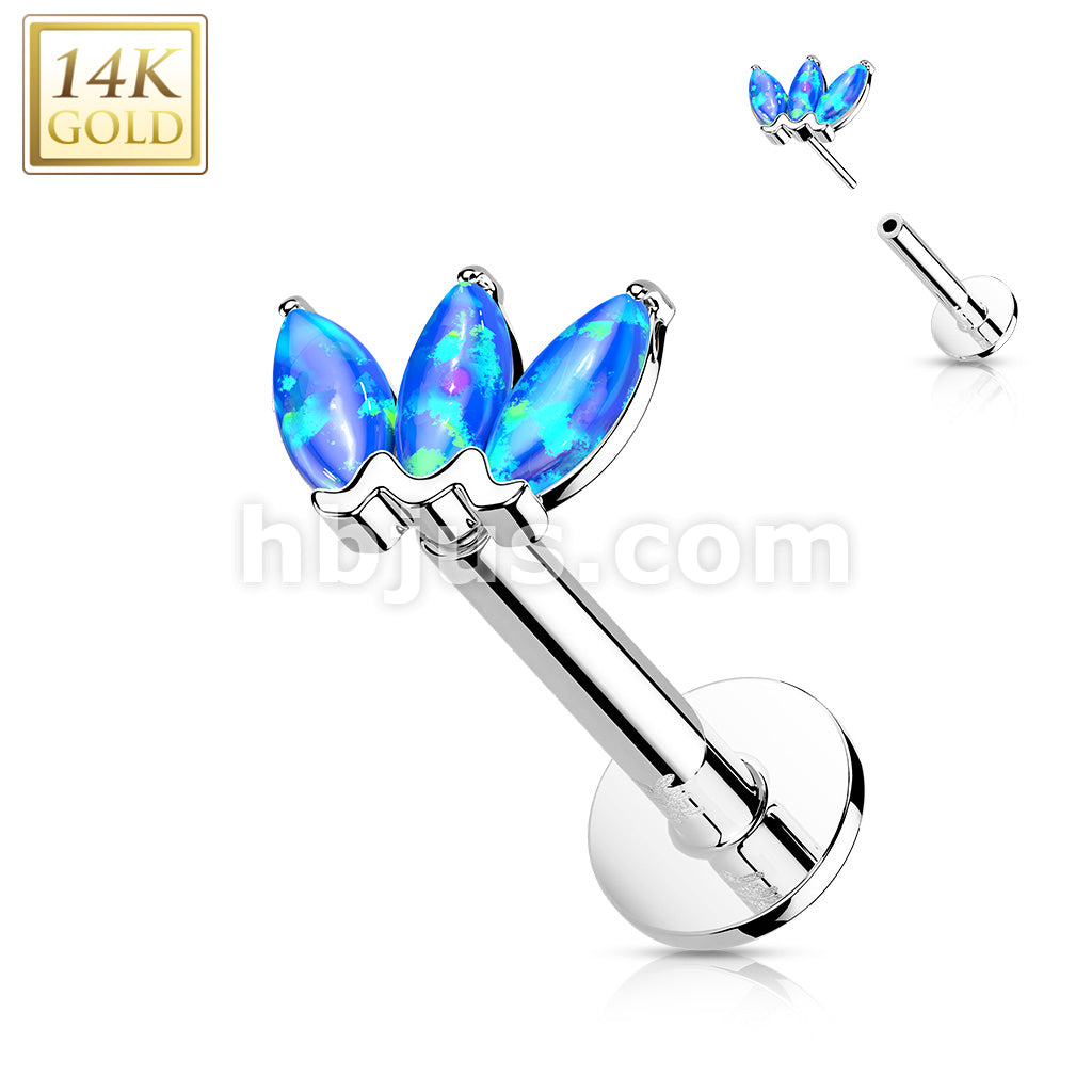 14KT  Gold 14K Gold Threadless Labret/Flat Back Stud with 3-Marquise... - Image 3
