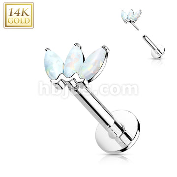 14KT  Gold 14K Gold Threadless Labret/Flat Back Stud with 3-Marquise... - Image 4