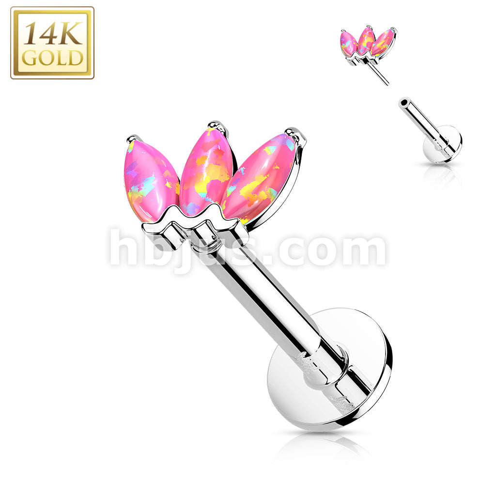 14KT  Gold 14K Gold Threadless Labret/Flat Back Stud with 3-Marquise... - Image 5