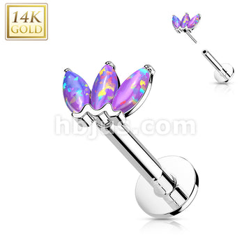 14KT  Gold 14K Gold Threadless Labret/Flat Back Stud with 3-Marquise... - Image 6