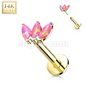 14KT  Gold 14K Gold Threadless Labret/Flat Back Stud with 3-Marquise... - Image 9