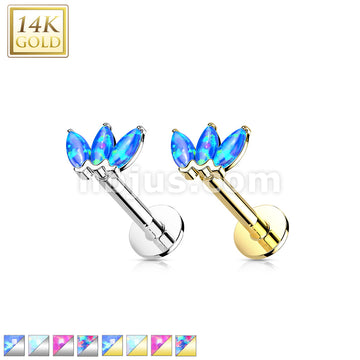 14K Gold Threadless Labret/Flat Back Stud with 3-Marquise Opa Top - Image 2