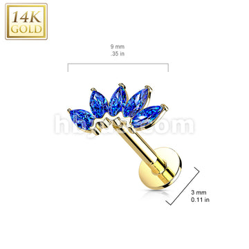 14KT  Gold 14K Gold Threadless Labret/Flat Back Stud with 5-Marquise CZ... - Image 13