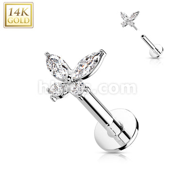 14KT  Gold 14K Gold Threadless Labret/Flat Back Stud with CZ ButterflTop - Image 3