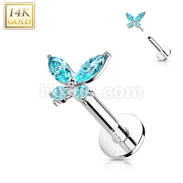14KT  Gold 14K Gold Threadless Labret/Flat Back Stud with CZ ButterflTop - Image 5