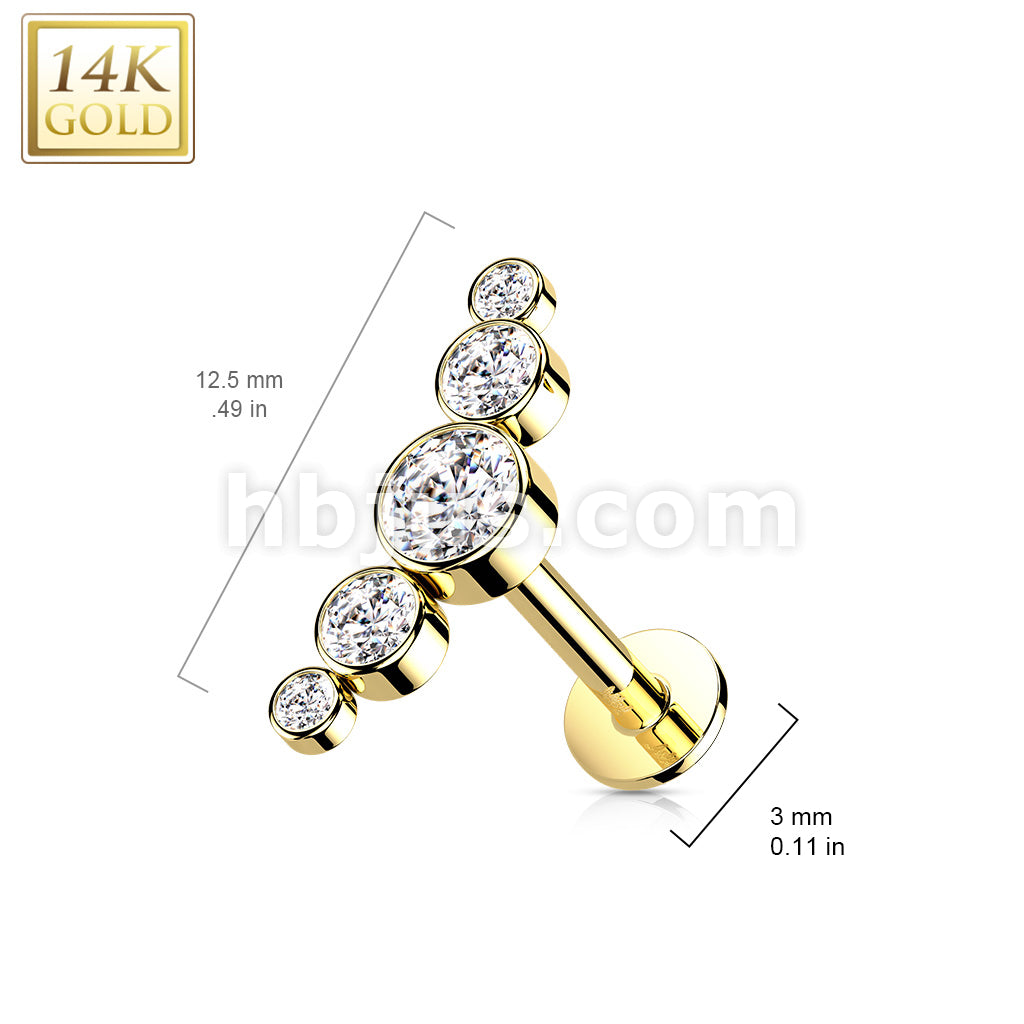 14KT  Gold 14K Gold Threadless Labret/Flat Back Stud with 5-Round Bezel... - Image 5