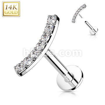 14KT  Gold 14K Gold Threadless Labret/Flat Back Stud with CZ Paved CurvTop - Image 3