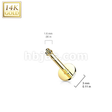 14KT  Gold 14K Gold Threadless Labret/Flat Back Stud with 3-Ball... - Image 5