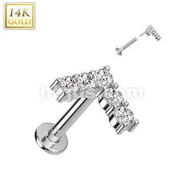 14KT  Gold 14K Gold Threadless Labret/Flat Back Stud With 5 CZ Set... - Image 2