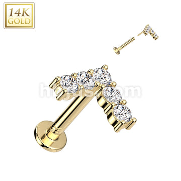 14KT  Gold 14K Gold Threadless Labret/Flat Back Stud With 5 CZ Set... - Image 3