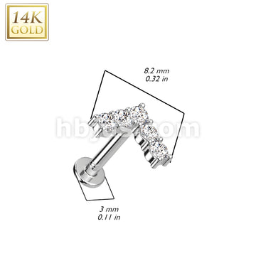 14KT  Gold 14K Gold Threadless Labret/Flat Back Stud With 5 CZ Set... - Image 4