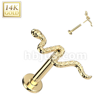 14KT  Gold 14K Gold Threadless Labret/Flat Back Stud With Snake Top - Image 3
