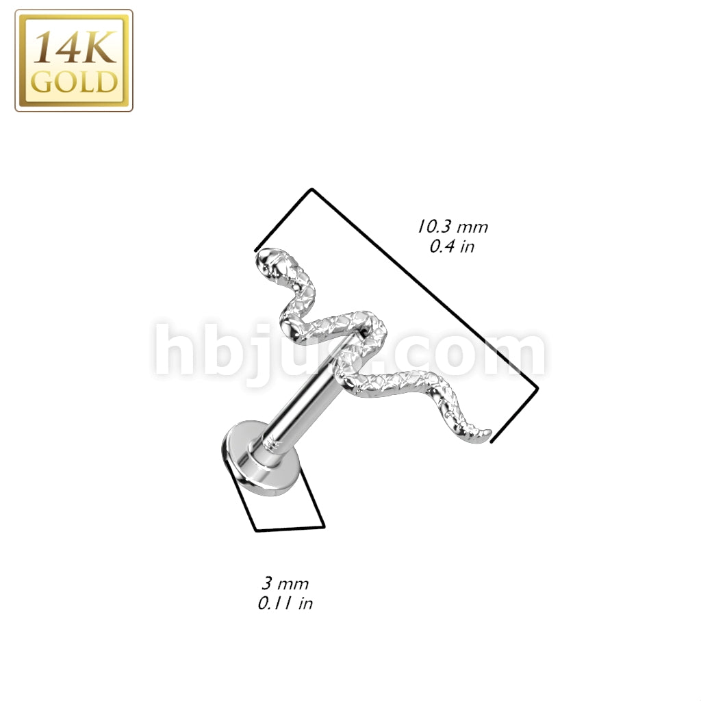 14KT  Gold 14K Gold Threadless Labret/Flat Back Stud With Snake Top - Image 4