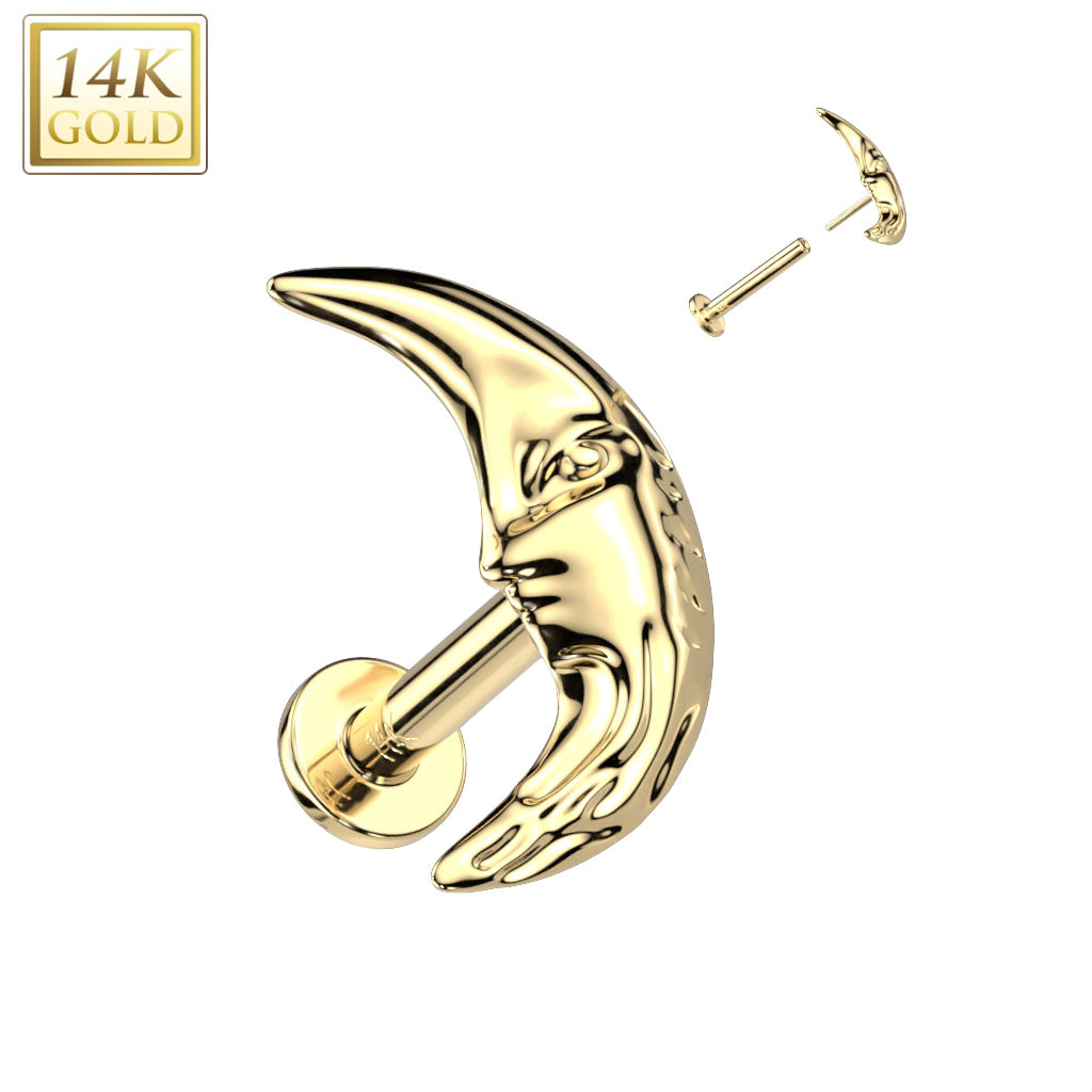 14KT Gold 14K Gold Threadless Labret/Flat Back Stud With Face In...