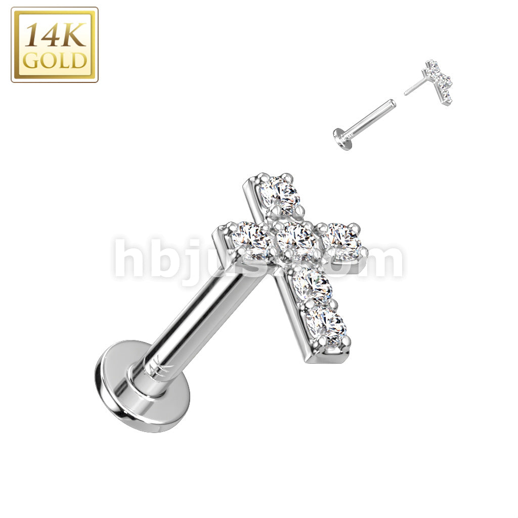 14KT  Gold 14K Gold Threadless Labret/Flat Back Stud With 6 Prong Set... - Image 2