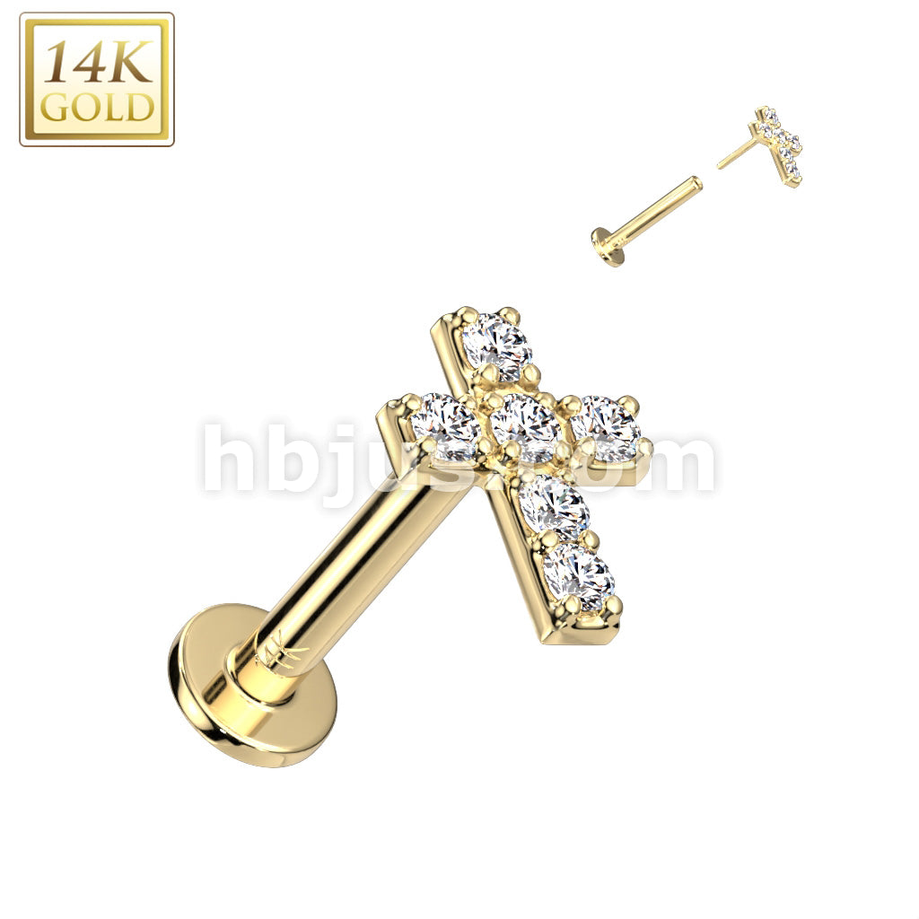 14KT  Gold 14K Gold Threadless Labret/Flat Back Stud With 6 Prong Set... - Image 3