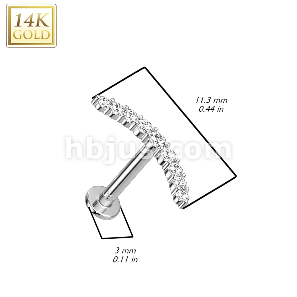 14KT  Gold 14K Gold Threadless Labret/Flat Back Stud With CZ Paved... - Image 4