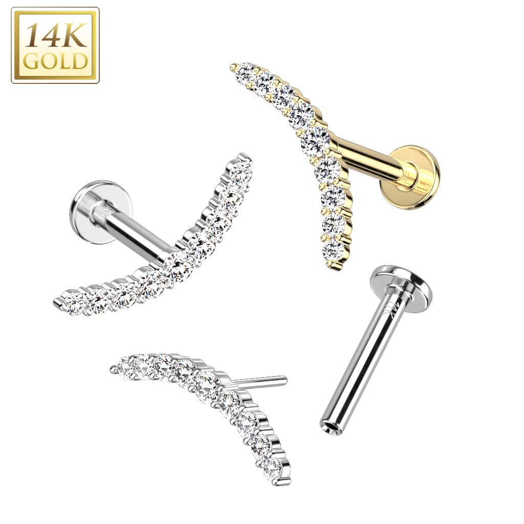 14KT Gold 14K Gold Threadless Labret/Flat Back Stud With CZ Paved...